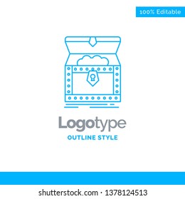 Blue Logo design for Box, chest, gold, reward, treasure. Business Concept Brand Name Design and Place for Tagline. Creative Company Logo Template. Blue and Gray Color logo design 100% Editable Templat