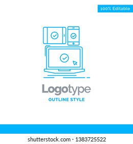 Blue Logo design for computer, devices, mobile, responsive, technology. Business Concept Brand Name Design and Place for Tagline. Creative Company Logo Template. Blue and Gray Color logo design 100% E