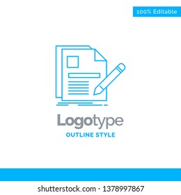 Blue Logo design for document, file, page, pen, Resume. Business Concept Brand Name Design and Place for Tagline. Creative Company Logo Template. Blue and Gray Color logo design 100% Editable Template