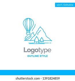 Blue Logo design for explore, travel, mountains, camping, balloons. Business Concept Brand Name Design and Place for Tagline. Creative Company Logo Template. Blue and Gray Color logo design 100% Edita