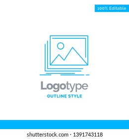 Blue Logo design for gallery, image, landscape, nature, photo. Business Concept Brand Name Design and Place for Tagline. Creative Company Logo Template. Blue and Gray Color logo design 100% Editable T