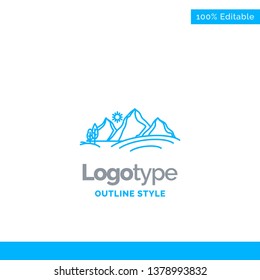 Blue Logo design for hill, landscape, nature, mountain, sun. Business Concept Brand Name Design and Place for Tagline. Creative Company Logo Template. Blue and Gray Color logo design 100% Editable Tem