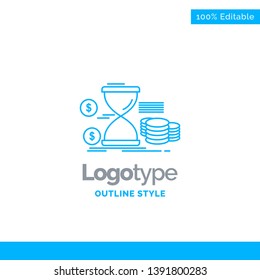Blue Logo design for Hourglass, management, money, time, coins. Business Concept Brand Name Design and Place for Tagline. Creative Company Logo Template. Blue and Gray Color logo design 100% Editable 