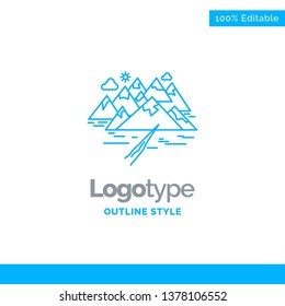 Blue Logo design for , Mountain, hill, landscape, rocks, crack. Business Concept Brand Name Design and Place for Tagline. Creative Company Logo Template. Blue and Gray Color logo design 100% Editable 