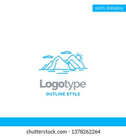 Blue Logo design for Mountain, hill, landscape, nature, evening. Business Concept Brand Name Design and Place for Tagline. Creative Company Logo Template. Blue and Gray Color logo design 100% Editable