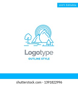 Blue Logo design for , Mountain, hill, landscape, nature, rainbow. Business Concept Brand Name Design and Place for Tagline. Creative Company Logo Template. Blue and Gray Color logo design 100% Editab