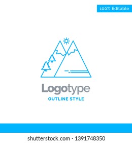 Blue Logo design for Mountains, Nature, Outdoor, Sun, Hiking. Business Concept Brand Name Design and Place for Tagline. Creative Company Logo Template. Blue and Gray Color logo design 100% Editable Te