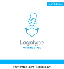 Blue Logo design for moustache, Hipster, movember, Santa Clause, Hat. Business Concept Brand Name Design and Place for Tagline. Creative Company Logo Template. Blue and Gray Color logo design 100% Edi