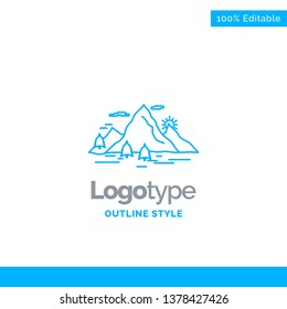 Blue Logo design for Nature, hill, landscape, mountain, scene. Business Concept Brand Name Design and Place for Tagline. Creative Company Logo Template. Blue and Gray Color logo design 100% Editable T