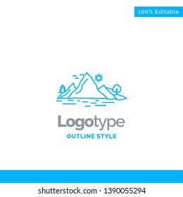 Blue Logo design for Nature, hill, landscape, mountain, tree. Business Concept Brand Name Design and Place for Tagline. Creative Company Logo Template. Blue and Gray Color logo design 100% Editable Te