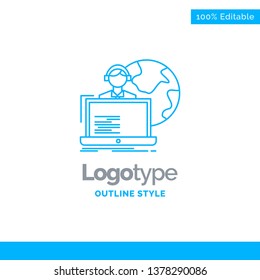 Blue Logo design for outsource, outsourcing, allocation, human, online. Business Concept Brand Name Design and Place for Tagline. Creative Company Logo Template. Blue and Gray Color logo design 100% E