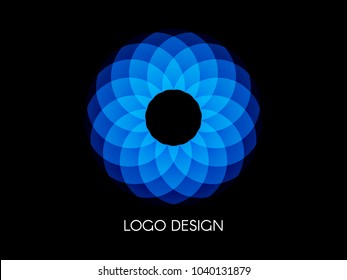 Blue logo design template. Color circular shape. Modern abstract circle symbol. Blue geometric element. Vector illustration.