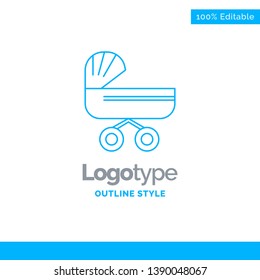 Blue Logo design for trolly, baby, kids, push, stroller. Business Concept Brand Name Design and Place for Tagline. Creative Company Logo Template. Blue and Gray Color logo design 100% Editable Templat