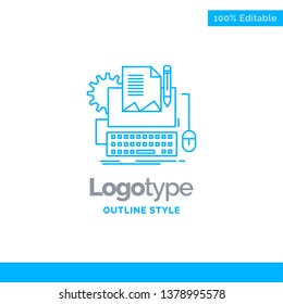 Blue Logo design for Type Writer, paper, computer, paper, keyboard. Business Concept Brand Name Design and Place for Tagline. Creative Company Logo Template. Blue and Gray Color logo design 100% Edita