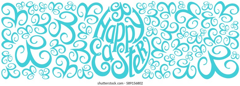 Blue Logo "Happy Easter" calligraphy in retro style on a white background