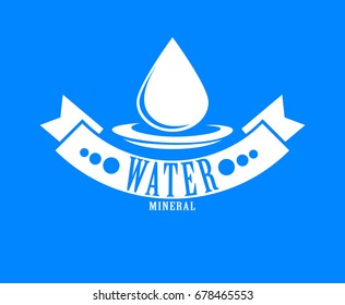 Blue logo. Label for mineral water. Aqua icon