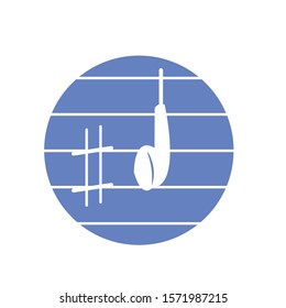 Blue logo for music schools, recording studios, bands. Logo with negative space. Notes in the form of a headphone with a sharp. Circle isolated vector illustration.