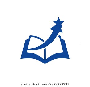 A blue logo of an open book with a star on top, symbolizing knowledge, learning, and inspiration.
