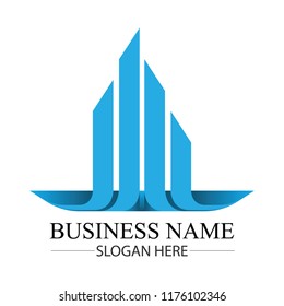 Blue Logo template real estate, apartment, condo, house, rental, business. brand, branding, logotype, company, corporate, identity. modern and elegant style design