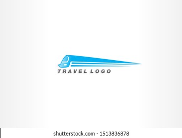 Blue logo with train shape design. Travel logo design template. 