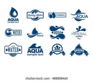 Conjunto de logotipos azules. Etiqueta para agua mineral. Colección de iconos de Aqua. Ilustración vectorial aislada en fondo blanco
