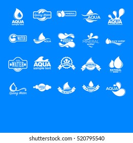 Conjunto de logotipos azules. Etiqueta para agua mineral. Colección de iconos de Aqua. Ilustración vectorial aislada en fondo blanco