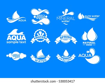 Blue logos set. Label for mineral water. Aqua icons collection. Vector Illustration isolated on white background