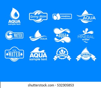 Blue logos set. Label for mineral water. Aqua icons collection. Vector Illustration isolated on white background