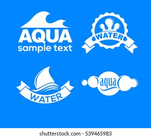 Blue logos set. Label for mineral water. Aqua icons collection. Vector Illustration isolated on white background