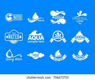 Conjunto de logotipos azules. Etiqueta para agua mineral. Colección de iconos de Aqua.