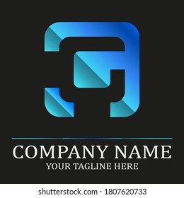Blue logotype. A simple vector element that can serve as a symbol for a company. The work uses shades of blue and gray on a black background.