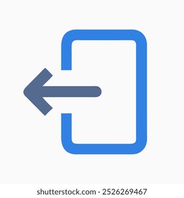 Ícone de logout azul no plano de fundo branco. conceitos como login, enter, input e direction.