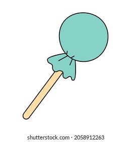 Blue lollipop in doodle style. Cute bonbon for Halloween or Christmas. Vector illustration isolated on white background