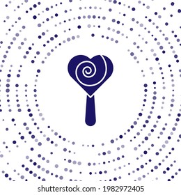 Blue Lollipop icon isolated on white background. Food, delicious symbol. Abstract circle random dots. Vector