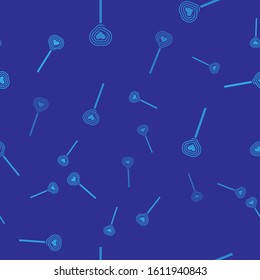 Blue Lollipop icon isolated seamless pattern on blue background. Candy sign. Food, delicious symbol. Valentines day. Love symbol.  Vector Illustration