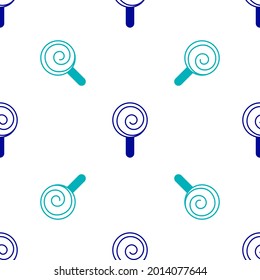 Blue Lollipop icon isolated seamless pattern on white background. Candy sign. Food, delicious symbol.  Vector