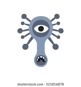 Blue Lon Face Aggressive Malignant Bacteria Monster With Sharp Teeth Cartoon Vector Illustration