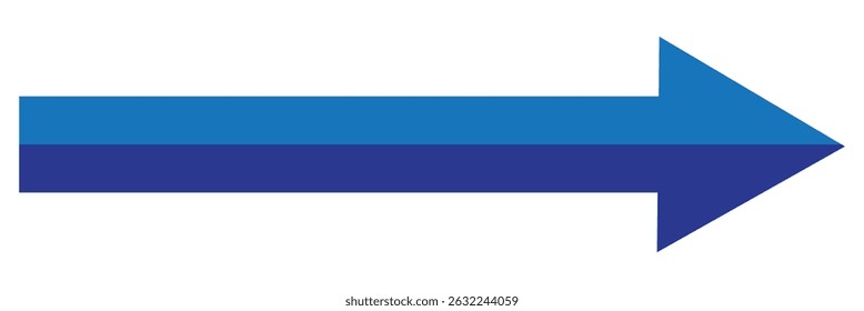 Blue long 3D Arrow vector sign.  Straight long right vector arrows icon. Blue Long arrow vector icon. Blue horizontal arrow. 3D long arrow icon vector illustration.