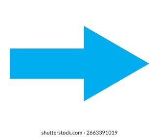 Blue long arrow . Isolated blue long arrow on white background . Triangular head arrows . Straight long arrow icon . Long arrow icon . EPS 10. 