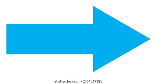 Blue long arrow pointing to the right. Straight long arrow icon, long arrow icon isolated on white background.