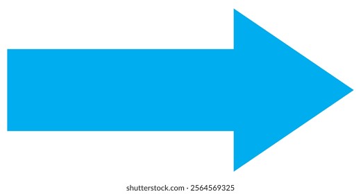 Blue long arrow pointing to the right. Straight long arrow icon, long arrow icon isolated on white background.