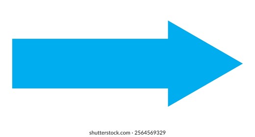 Blue long arrow pointing to the right. Straight long arrow icon, long arrow icon isolated on white background.