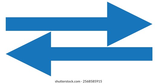 Blue long arrow pointing to the right. Straight long arrow icon, right thin line, blue cursor, horizontal element, thick pointer vector long arrow icon. Bold arrow icon .