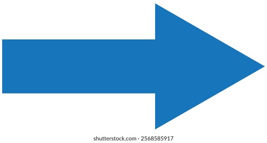 Blue long arrow pointing to the right. Straight long arrow icon, right thin line, blue cursor, horizontal element, thick pointer vector long arrow icon. Bold arrow icon .