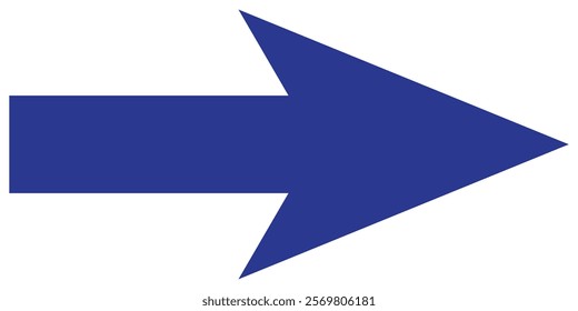 Blue long arrow pointing to the right. Straight long arrow icon, long arrow icon isolated on white background.