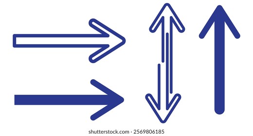 Blue long arrow pointing to the right. Straight long arrow icon, long arrow icon isolated on white background.