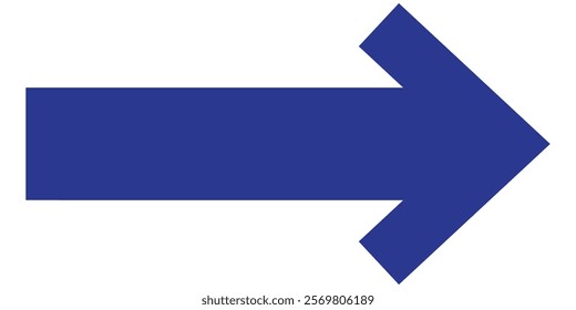 Blue long arrow pointing to the right. Straight long arrow icon, long arrow icon isolated on white background.