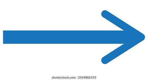 Blue long arrow pointing to the right. Straight long arrow icon, long arrow icon isolated on white background.