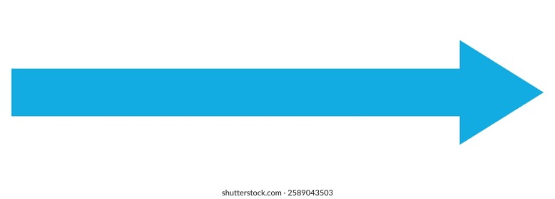 Blue long arrow pointing to the right. Straight long arrow icon, long arrow icon.  Blue arrow isolated on white background Vector illustration.