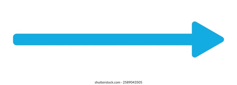 Blue long arrow pointing to the right. Straight long arrow icon, long arrow icon.  Blue arrow isolated on white background Vector illustration.